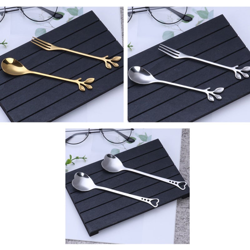 12 Pcs Stainless Steel Fork Spoon Kit 3-Leaf Flower Shape Design Dessert Fork Spoon Kitchen Supplies for Home Restaurant Hotel - 3 Spoons + 3 Forks(Golden ) - Image 5