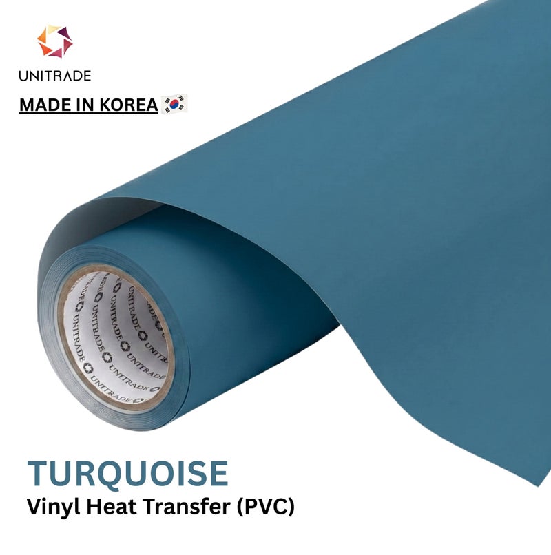 UNITRADE® Easy Cut (PVC) Turquoise Heat Transfer Vinyl Roll / Compatible with Cricut, Silhouette, Professional Cutters / CPSIA Certified / Made in Korea - Image 1