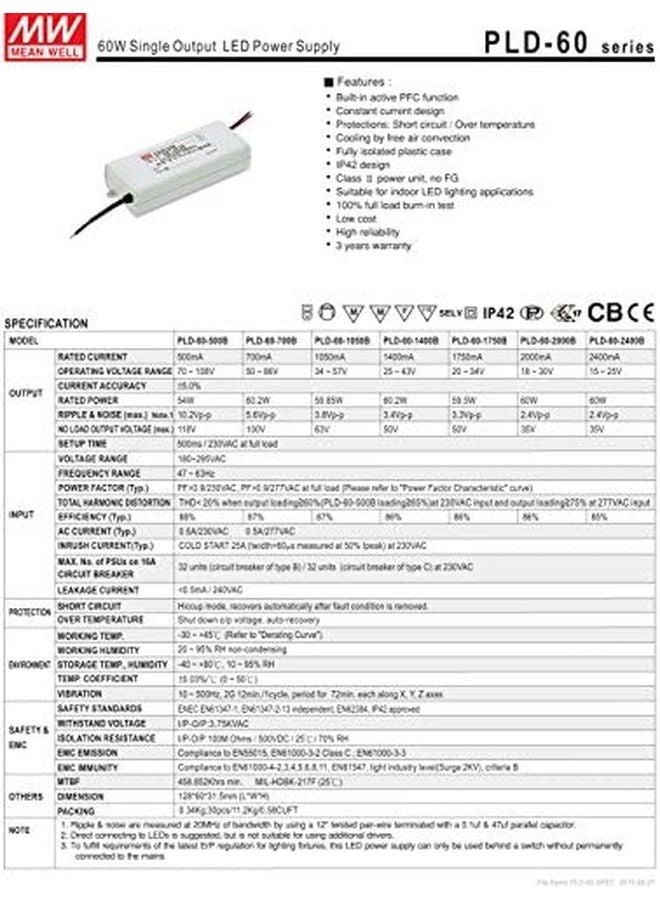 Mean Well PLD 60 700B 60W 86V 700mA Single Output LED Driver Power Supply With PFC - Image 3