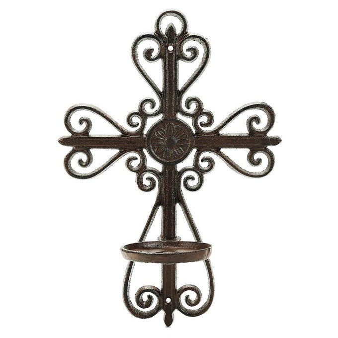 CAST IRON WALL CANDLE SCONCE DECORATIVE WALL CROSS CANDLEHOLDER WALL MOUNT TEALIGHT FLAMELESS CANDLE STAND WALL HANGING PILLAR CANDLE HOLDERS KITCHEN DINING LIVING ROOM BEDROOM PATIO DECOR