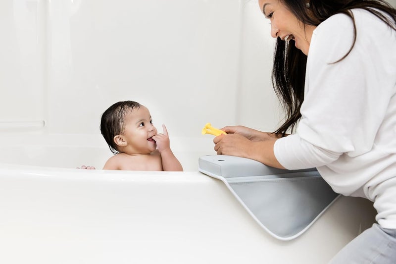 ubbi Cushioned Elbow Rest, Non-Slip, Baby and Toddler Bath Time Must Have Accessory for Parents, Included Pockets for Bath Supplies Storage, Gray Stingray - Image 4