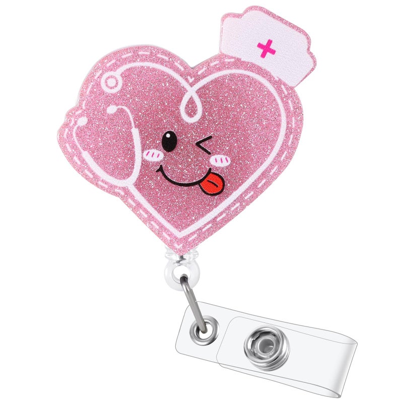 BEZTN Pink Badge Reel  Cute Pediatric Retractable Id Card Badge Holder  Name Tag Work Badge Clip For Nicu Icu Rn Lpn Cna Ma Er Ob/Gyn Night Shift Nurse Nursing Student  Nurse Gifts  Office Stocking Stuffer - Image 1