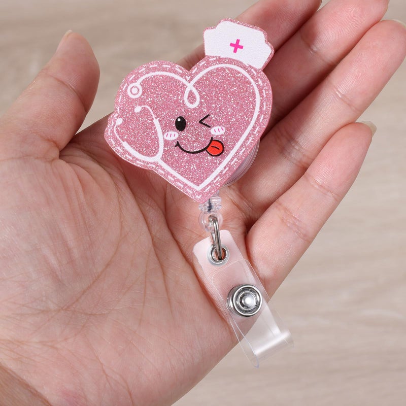 BEZTN Pink Badge Reel  Cute Pediatric Retractable Id Card Badge Holder  Name Tag Work Badge Clip For Nicu Icu Rn Lpn Cna Ma Er Ob/Gyn Night Shift Nurse Nursing Student  Nurse Gifts  Office Stocking Stuffer - Image 3