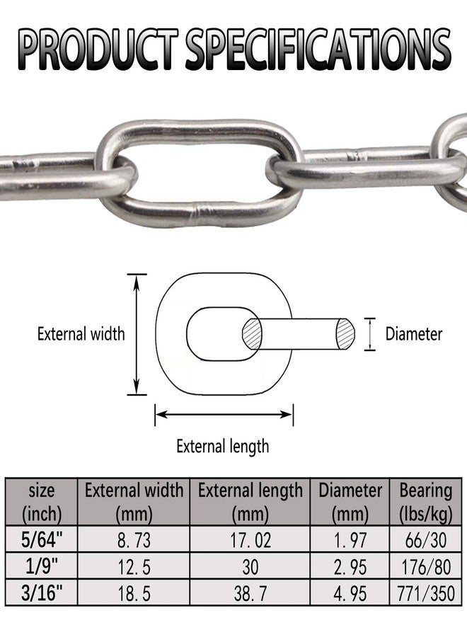 Metown Stainless Steel 304 Chain,Metown Stainless Steel Coil Chain 5m Length 2mm(5/64 inch) Thickness,Perfect for Anchor Chain, Pet Dog Chain, Camping, Clothes Hanging(2mm, 5) - Image 2