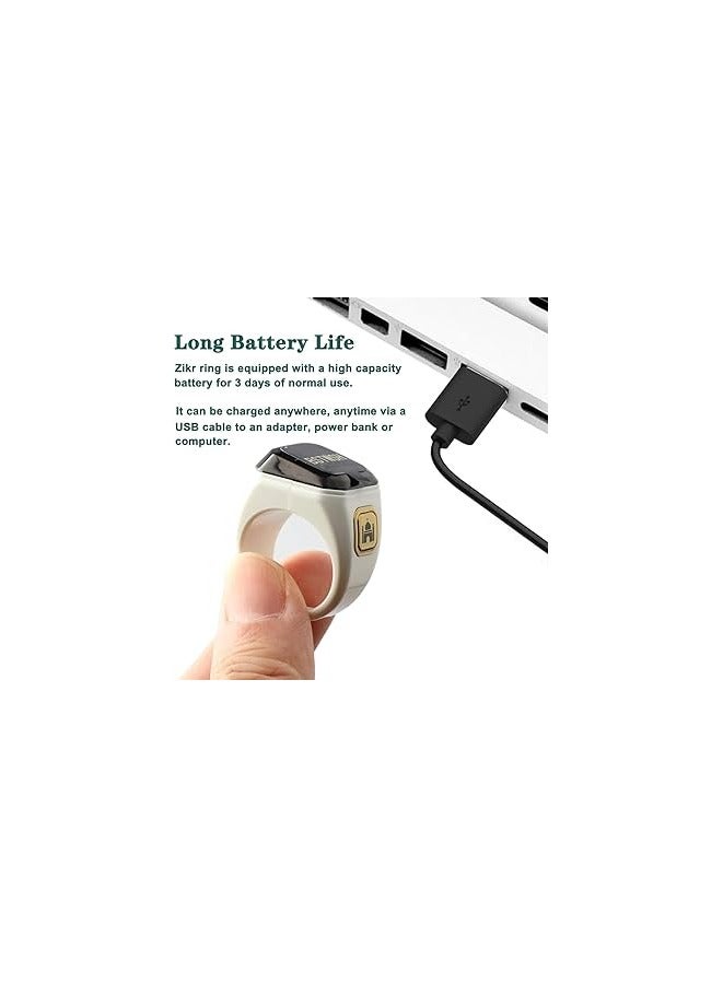 بستوش حلقة الذكر الذكية بحجم 20 ملم – حلقة تسبيح ذكية عربية للمسلمين مع تذكير بمواقيت الصلاة، عدّاد تسبيح، تقنية قابلة للارتداء، وتنبيه بالاهتزاز. مزودة بتطبيق IQIBLA الحصري وتذكيرات يومية للصلاة 5 مرات. (أبيض) - Image 4