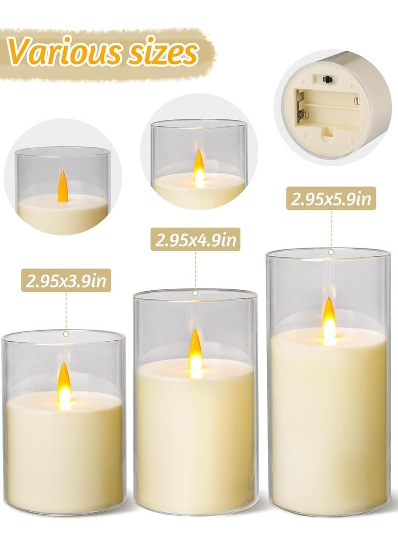 JAJEEK Flameless LED Candles with Remote Control and Timer – Set of 3 Acrylic Battery-Powered Pillar Candles – Indestructible 3D Wick for Romantic Ambiance and Home Décor – Ivory - Image 3