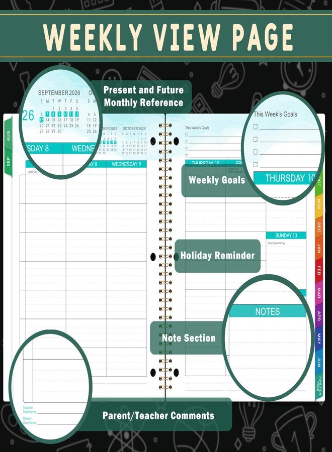 مايبوك مخطط الطالب 2026-2027 - مخطط المدرسة 2026-2027، من أغسطس 2026 إلى يونيو 2027، مقاس 9 × 11 بوصة، دفتر دروس الطالب مع 368 ملصقًا، فواصل شهرية، مثقوب بثلاثة ثقوب، مثالي للعام الدراسي - Image 4