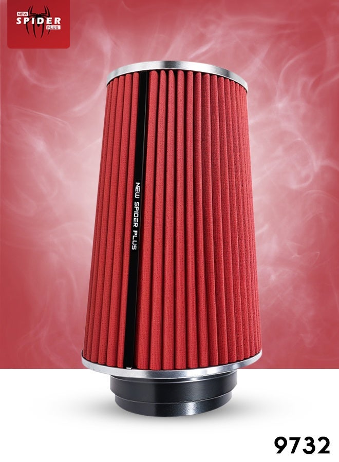 سبايدر فلتر هواء مخروطي عالي الأداء 9732 - فلتر سحب عالمي مع وسائط قابلة للغسل وإعادة الاستخدام، تدفق هواء متزايد، تسارع أفضل، يناسب مدخل 3/3.5/4 بوصة - Image 1