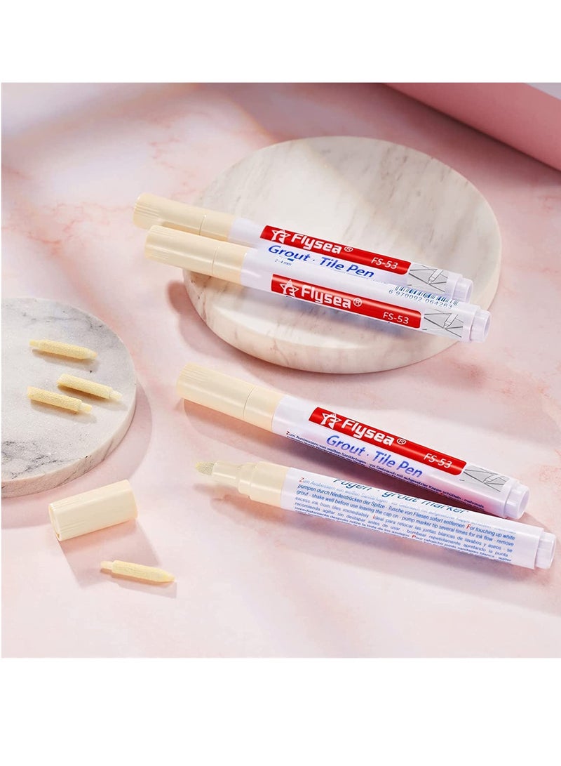 6 Pieces Tile Pen Wall Grout Restorer Pen Repair Marker Grout Filler Pen for Restoring Tile Grout Wall Floor Bathrooms and Kitchen (Beige)  - Image 1
