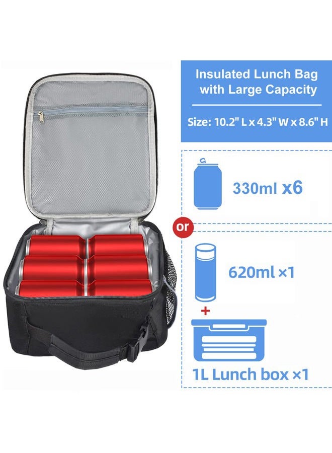 IWTTWY Insulated Lunch Bag, Leakproof Portable Lunch Box for Women Men Boys Girls, Large Capacity Cooler Bag with Handle and Bottle Pocket for Office School Camping Hiking Outdoor Beach Picnic (Black) - Image 2