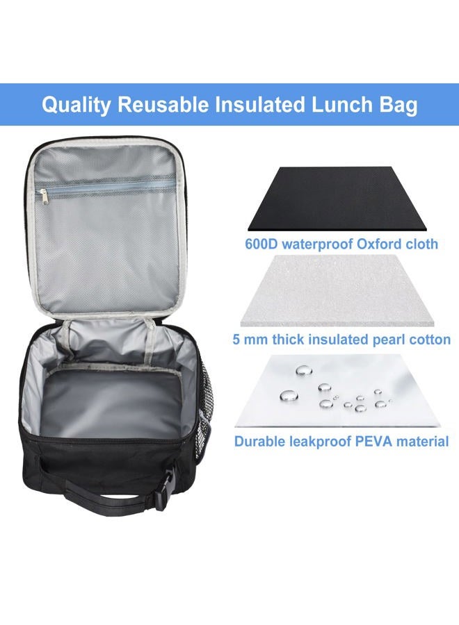 IWTTWY Insulated Lunch Bag, Leakproof Portable Lunch Box for Women Men Boys Girls, Large Capacity Cooler Bag with Handle and Bottle Pocket for Office School Camping Hiking Outdoor Beach Picnic (Black) - Image 3