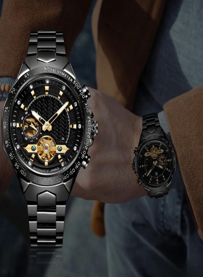 فورسينينج ساعة يد رجالية أوتوماتيكية ميكانيكية بشاشة مضيئة، مناسبة للعمل والمناسبات الرسمية. - Image 5