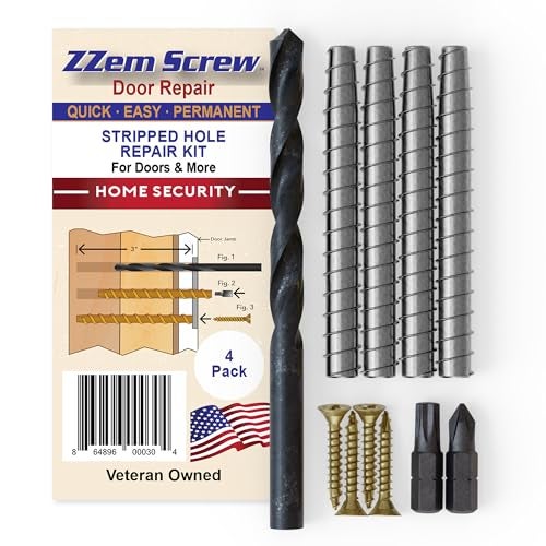 ZZEM SCREW 4PK 9x3 Permanent Door Hinge Repair Kit Easy Stripped Screw Hole Repair Reinforce Door Hinges Strike Plates Door Jamb Repair Quickly Fix Stripped Hinge Screws in Minutes Made in USA - Image 1