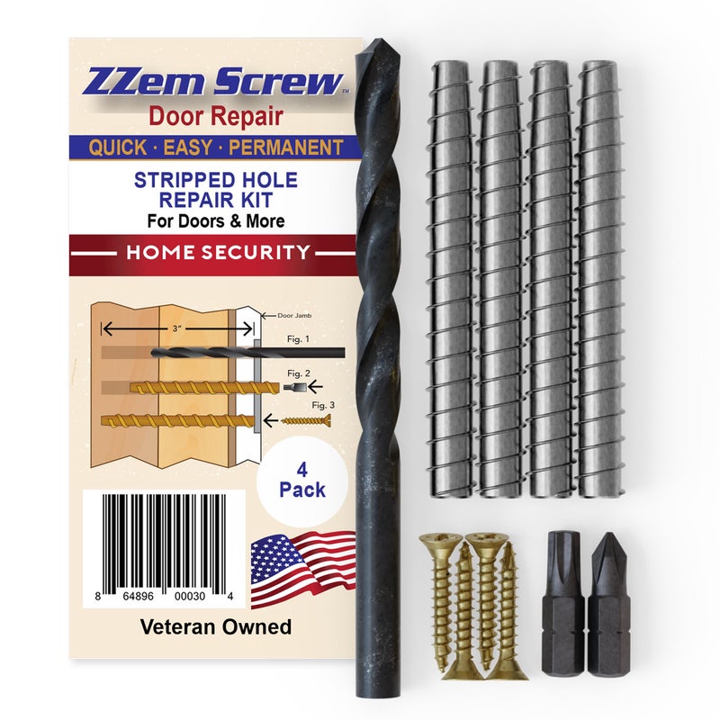 ZZEM SCREW 4PK 9x3 Permanent Door Hinge Repair Kit Easy Stripped Screw Hole Repair Reinforce Door Hinges Strike Plates Door Jamb Repair Quickly Fix Stripped Hinge Screws in Minutes Made in USA - Image 2
