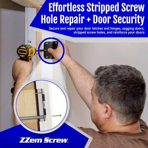 ZZEM SCREW 4PK 9x3 Permanent Door Hinge Repair Kit Easy Stripped Screw Hole Repair Reinforce Door Hinges Strike Plates Door Jamb Repair Quickly Fix Stripped Hinge Screws in Minutes Made in USA - Image 3