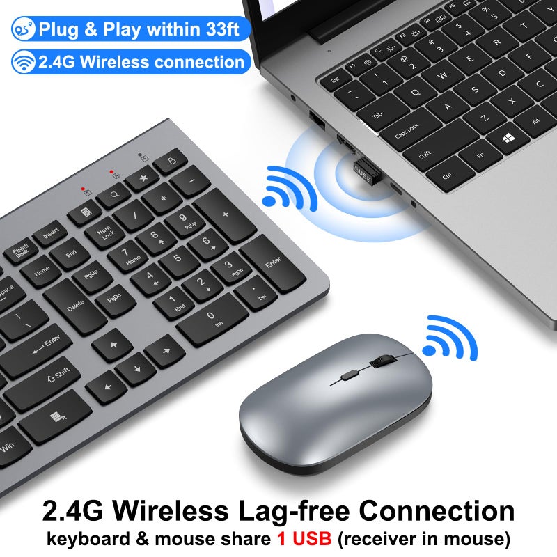 QUASIO Wireless Keyboard and Mouse Combo - Ultra-Slim Design Full Size Quiet Keyboard with 3 DPI Adjustable Wireless Mouse,Sleep Mode,2.4G Cordless Thin Keyboard Mouse Set for Windows,Mac,Laptop - Image 4