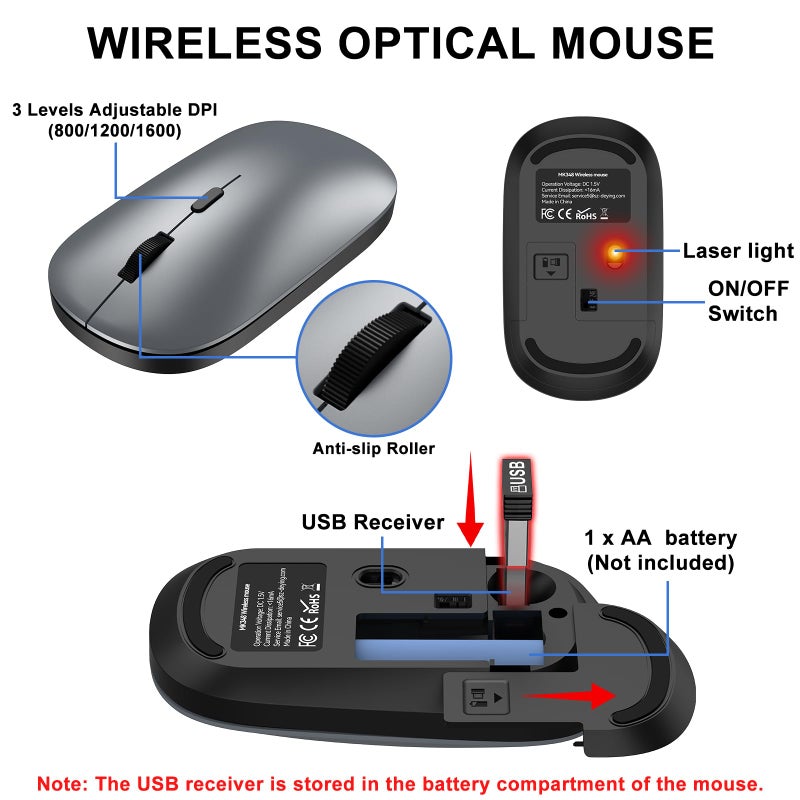 QUASIO Wireless Keyboard and Mouse Combo - Ultra-Slim Design Full Size Quiet Keyboard with 3 DPI Adjustable Wireless Mouse,Sleep Mode,2.4G Cordless Thin Keyboard Mouse Set for Windows,Mac,Laptop - Image 5