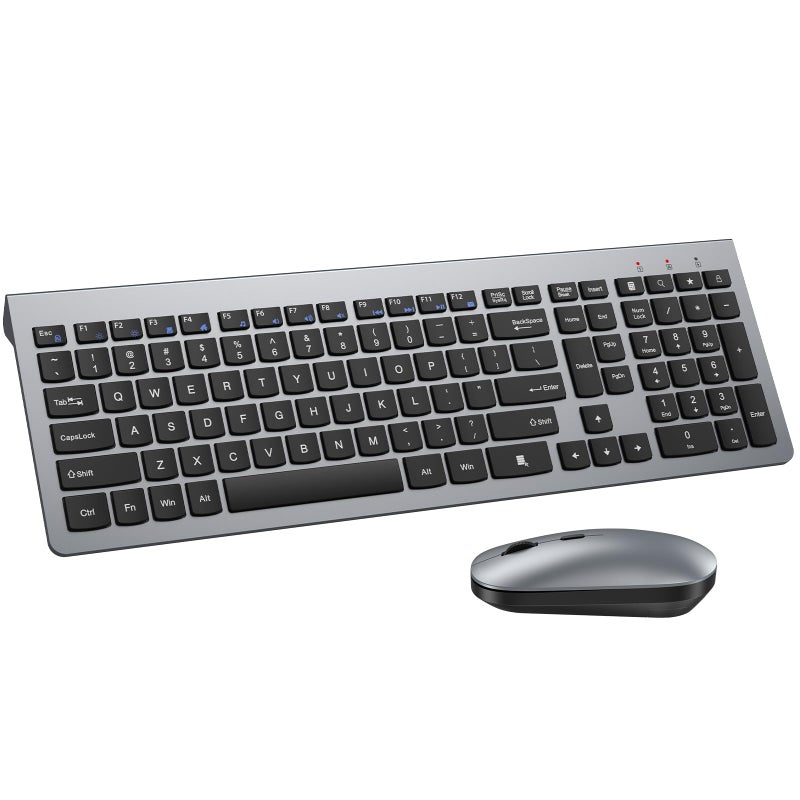 QUASIO Wireless Keyboard and Mouse Combo - Ultra-Slim Design Full Size Quiet Keyboard with 3 DPI Adjustable Wireless Mouse,Sleep Mode,2.4G Cordless Thin Keyboard Mouse Set for Windows,Mac,Laptop - Image 1