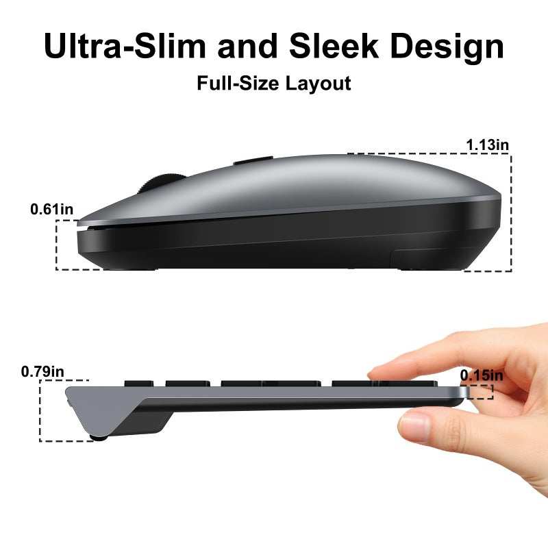 QUASIO Wireless Keyboard and Mouse Combo - Ultra-Slim Design Full Size Quiet Keyboard with 3 DPI Adjustable Wireless Mouse,Sleep Mode,2.4G Cordless Thin Keyboard Mouse Set for Windows,Mac,Laptop - Image 3