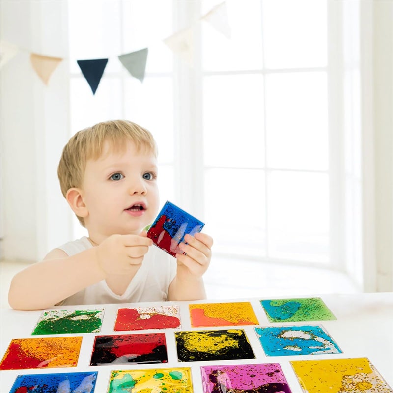 Art3d 6”x6” Square Sensory Fidget Liquid Motion Tiles for Kids, Toddler, Teens - Interactive Soft Gel Liquid Play Mats for Home, Schools, Playrooms, Multi-Pack of 12 Tiles - Image 2