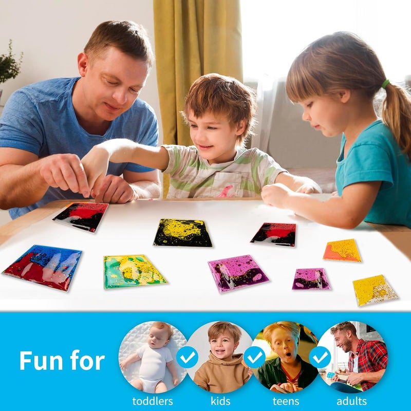 Art3d 6”x6” Square Sensory Fidget Liquid Motion Tiles for Kids, Toddler, Teens - Interactive Soft Gel Liquid Play Mats for Home, Schools, Playrooms, Multi-Pack of 12 Tiles - Image 4