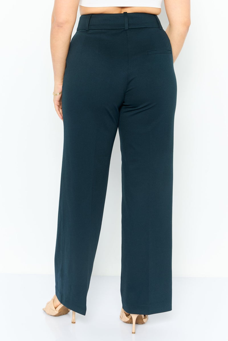 ESPRIT Women Regular Fit Plain Wide Leg Pants, Navy - Image 4