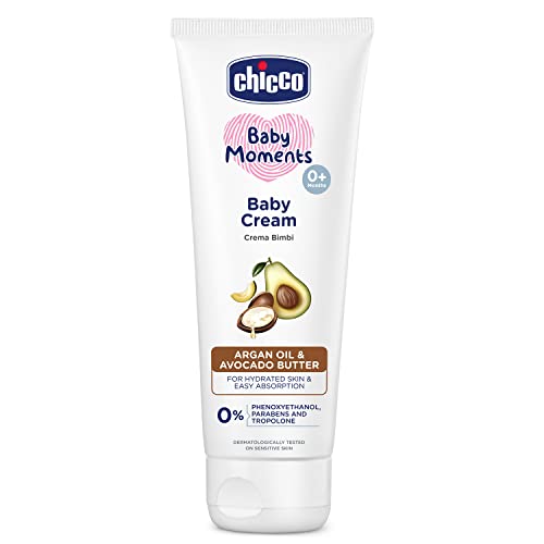 Chicco Baby Moments Baby Cream for Babies with Argan Oil & Avocado Butter, 100g| Natural Ingredients for Hydrated Skin | Dermatologically Tested | Phenoxyethanol, Parabens & Lauryl sulphates free - Image 1