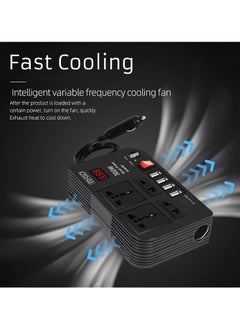 TIGER 300W Car Power Inverter - DC 12V to 220V AC Converter with LED Display, 4 USB Ports, 4 Charger Outlets, Pure Sine Wave – Portable Charger for Cars, Trucks, RVs – Ideal for Charging Laptops, Phones, and Appliances  - Image 4