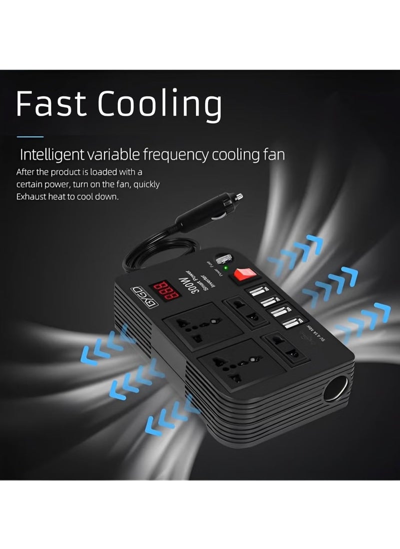 TIGER 300W Car Power Inverter - DC 12V to 220V AC Converter with LED Display, 4 USB Ports, 4 Charger Outlets, Pure Sine Wave – Portable Charger for Cars, Trucks, RVs – Ideal for Charging Laptops, Phones, and Appliances  - Image 4