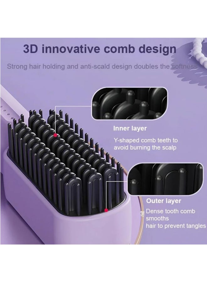إسكدنيا فرشاة تمليس الشعر المحمولة اللاسلكية، فرشاة تمليس الشعر للنساء مع أيونات سالبة قابلة للشحن عبر USB، مشط ساخن لفرد الشعر للسفر والمنزل والهدية (أسود) - Image 3