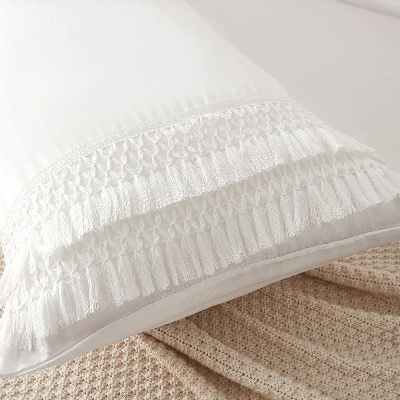 MOVE OVER White Tassel Body Pillow Cover Boho Body Pillow Cover 20x54 Inches Long Pillow Covers Shabby Chic Vintage Style White Macrame Tassel Pillow Case Cover with Pocket Closure