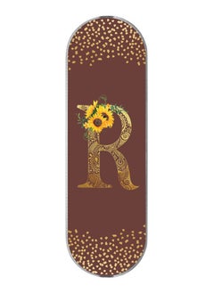 3-In-1 Universal Mobile Phone Grip Holder- Custom Monogram Initial Letter Mandala Floral Pattern Alphabet - R (Brown)