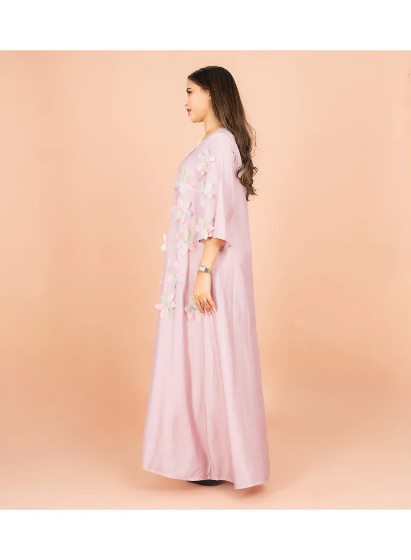 Ikkxa  Three Dimensional Flowers Crystal Solid Modern Jalabiya for Women | Best Price UAE