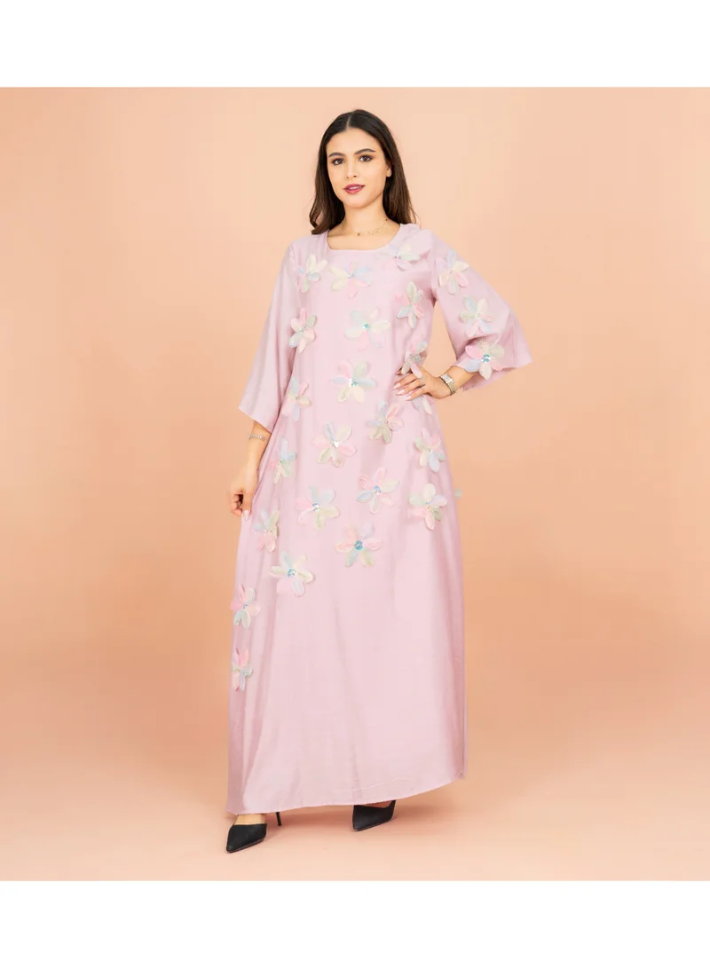 اكسا جلابية عصرية من الكريستال الصلب مزينة بزهور ثلاثية الأبعاد