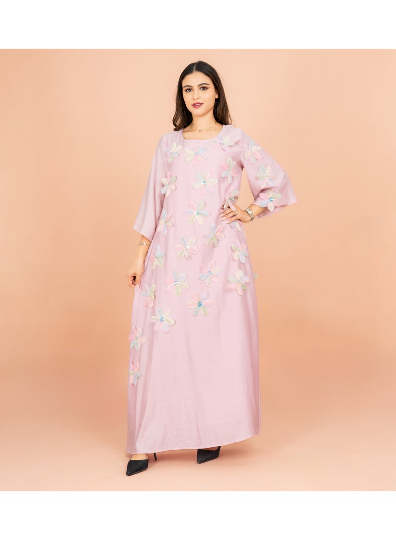 اكسا جلابية عصرية من الكريستال الصلب مزينة بزهور ثلاثية الأبعاد - Image 1