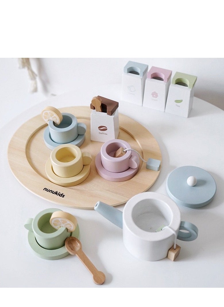 Generic - Children's Wooden Toy Afternoon Tea Set Girl's Birthday Gift - Image 1