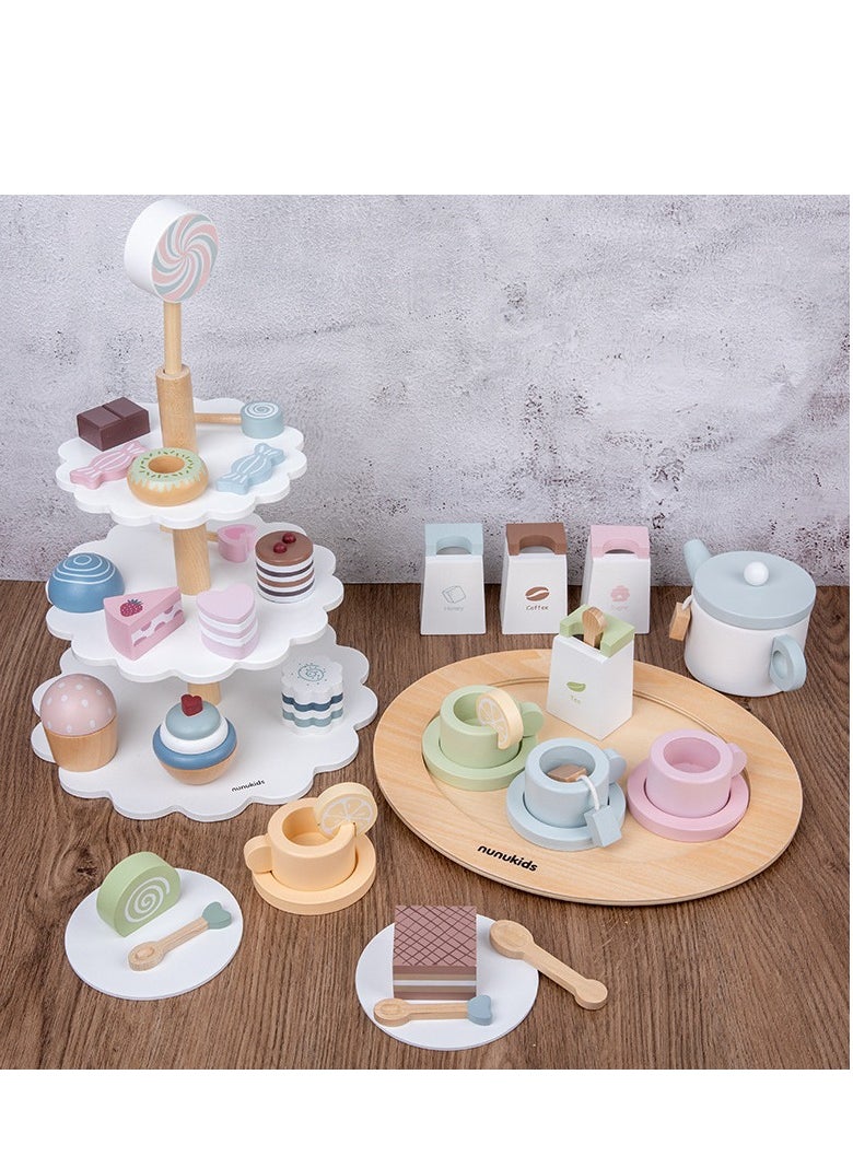 Generic - Children's Wooden Toy Afternoon Tea Set Girl's Birthday Gift - Image 1