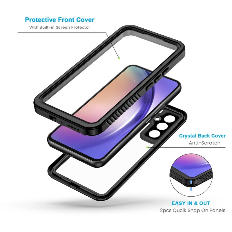Lanhiem for Samsung Galaxy A54 5G Phone Case, IP68 Waterproof Dustproof, [Built-in Screen Protector] Full Body Protective Phone Case for Samsung Galaxy A54, Black/Clear - Image 3