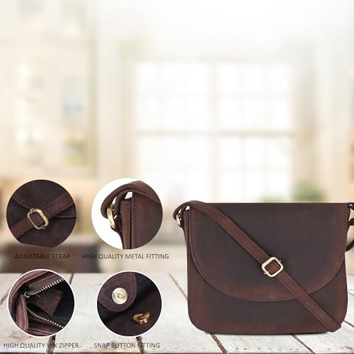 Ozora Handmade Leather Crossover Purse/Bag for Women with Adjustable Strap, YKK Zippers & Spacious Pockets - Image 5