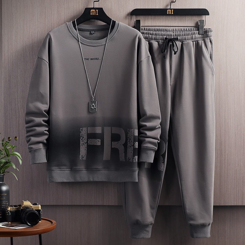 Sports Suit Mens 2024 Spring and Autumn New Youth Fashion Gradual Change Letter Round Neck Sweatshirt Casual Suit Mens 0750 black - Image 5