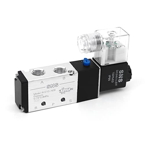 SNS Pneumatic Solenoid Valve 1/4''NPT DC12V Inlet Single Coil Pilot-Operated Electric 5 Way /2 Position 4V210-N08 - Image 1