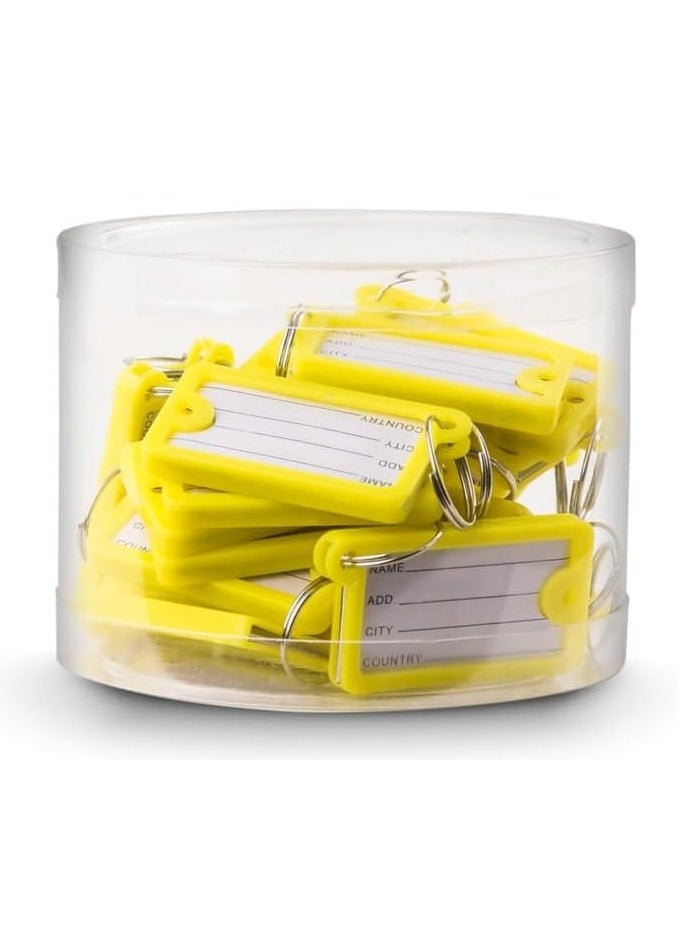 Rubik Large Plastic Key Tags with Labels 30pcs Pack, Durable Key Rings with Labels For Keys Identification, Luggage, Hotels (Yellow)  - Image 1