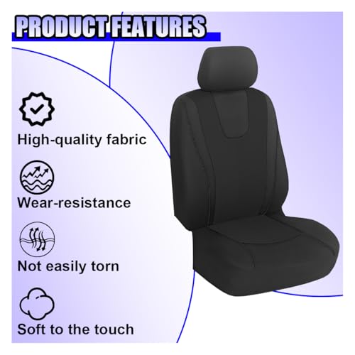 YoRise 2PCS Car Seat Covers, Comfortable Breathable Front Seat Covers, Highly Elastic Automotive Seat Protector Cover Accessories for RV, SUV, Truck, Sedan (Black) - Image 4