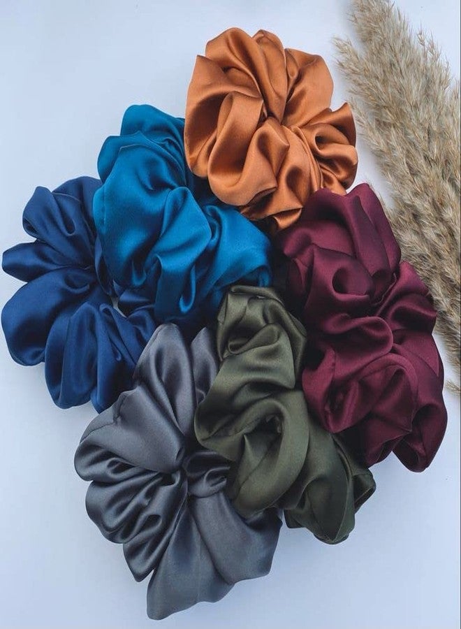 Atrube's Luxury Silk Satin Scrunchies for Women/girls - Multi-Color Scrunchies | Plain Pastel Shades | Less Hair Fall, Quality Tie Elastic Pack of 6 (Vintage) - Image 1