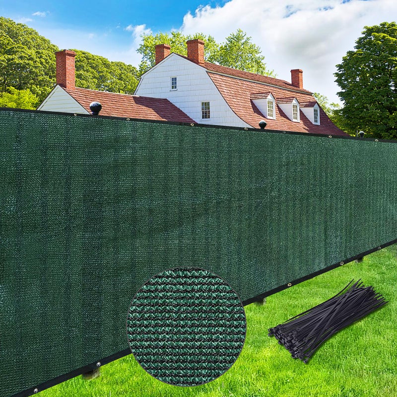 UPGRADE Privacy Screen Fence 6' x 50' Commercial Shade Cover with Brass Grommets Heavy Duty Perfect for Outdoor Back Yard-Dark Green, Customizable - Image 1