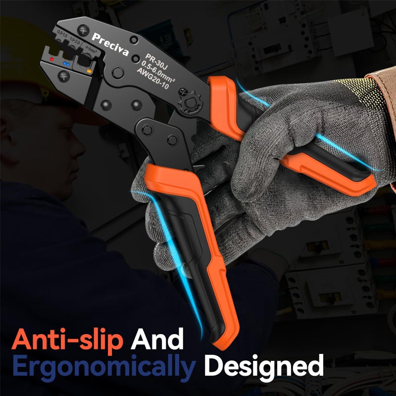 Preciva Wire Terminals Crimping Tool Kit with New Handle Design, AWG20-10 Insulated Ratcheting Crimper Tool with 370 PCS Insulated Wire Connectors - Image 3