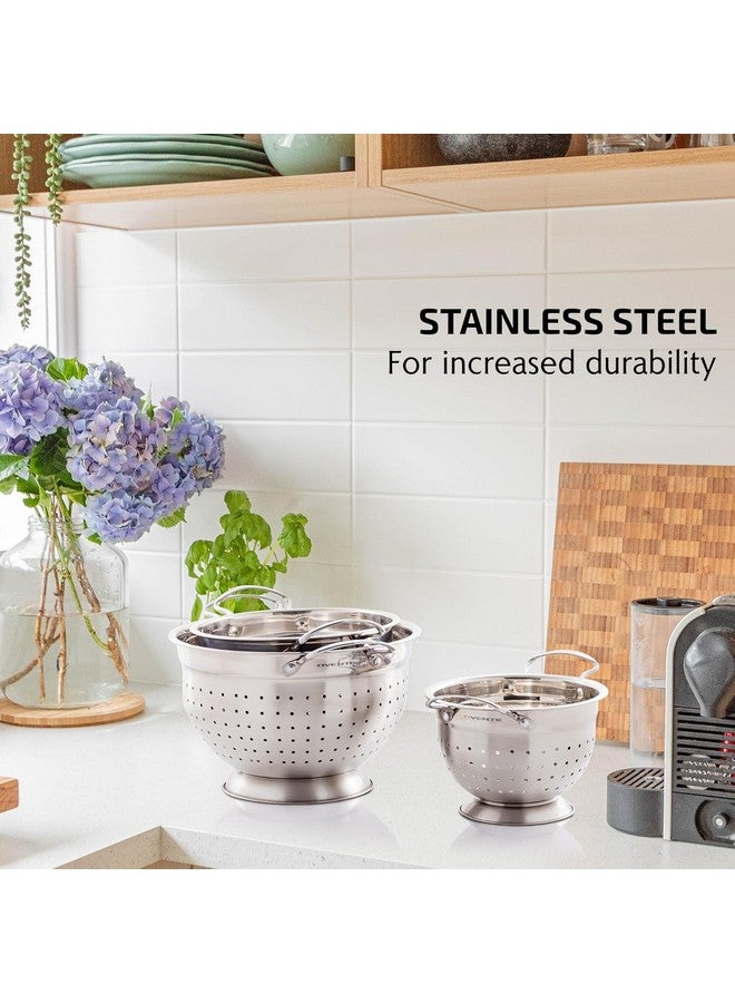 OVENTE Premium Stainless Steel Colander Set of 3 with Comfortable Large Handles, 1.5, 3, 5 Quarts Essential Kitchen Strainer for Draining Spaghetti Pasta, Rinsing Vegetables or Fruits, Silver C46263S - Image 2