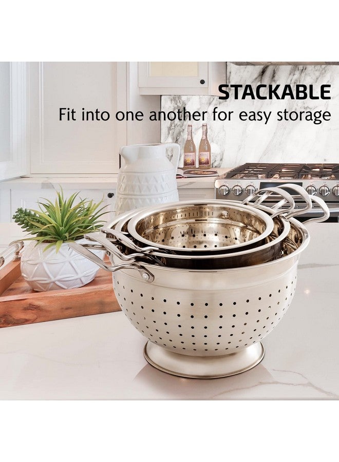 OVENTE Premium Stainless Steel Colander Set of 3 with Comfortable Large Handles, 1.5, 3, 5 Quarts Essential Kitchen Strainer for Draining Spaghetti Pasta, Rinsing Vegetables or Fruits, Silver C46263S - Image 4
