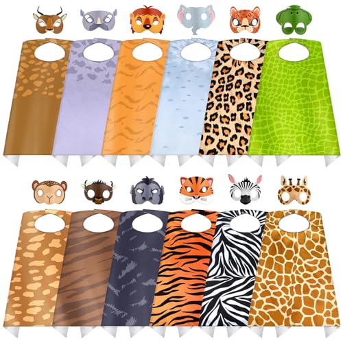 Vertintong 12 Set Safari Animal Mask and Capes Kids Jungle Safari Theme Party favors Cosplay Wild Birthday Decorations Animal Costumes Dress Up Set for Kids Birthday Party Supplies - Image 1