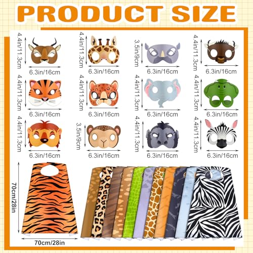 Vertintong 12 Set Safari Animal Mask and Capes Kids Jungle Safari Theme Party favors Cosplay Wild Birthday Decorations Animal Costumes Dress Up Set for Kids Birthday Party Supplies - Image 5